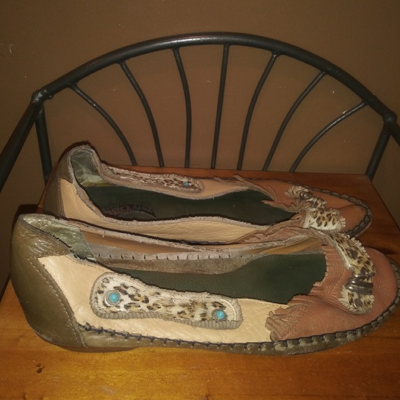 RARE Video Bohemian Leather Fur Flats Sz 8.5 / 9 - Picture 4 of 8
